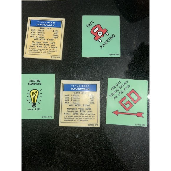 Vintage Monopoly Magnet set of 5 Jail/Free Parking/Electric Co, 1-boardwalk/Go - Picture 1 of 2